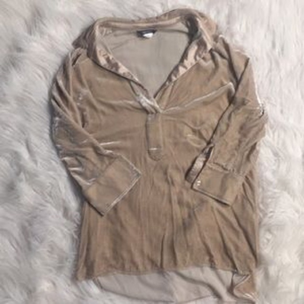 Anthropologie Blue Tassel Beige Velvet Blouse